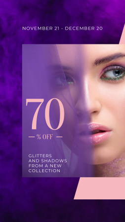 Plantilla de diseño de Cosmetics Sale Ad with Woman with Bold Makeup Instagram Story 