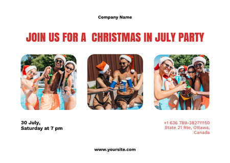 Cheerful Young Company Celebrates Christmas in July Flyer A6 Horizontal Design Template