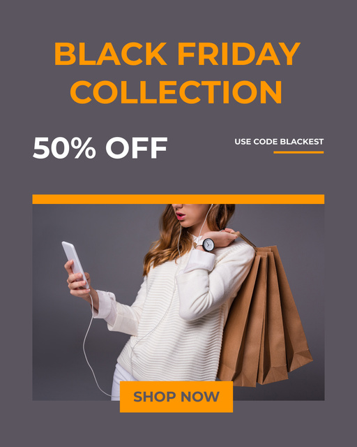 New Collection Announcement on Black Friday Instagram Post Vertical Design Template