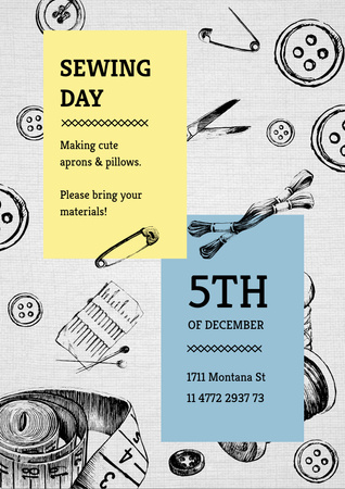 Sewing day Event with Tools for Needlework Flyer A4 Πρότυπο σχεδίασης