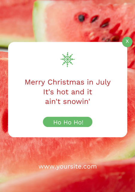 Designvorlage Watermelon Slices on Greeting for Christmas in July für Postcard A5 Vertical