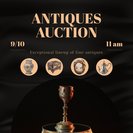 Authentic Antiques Auction Announcement With Decor Animated Post Design Template