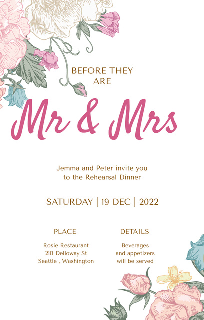 Template di design Rehearsal of Dinner with Newlyweds Invitation 4.6x7.2in