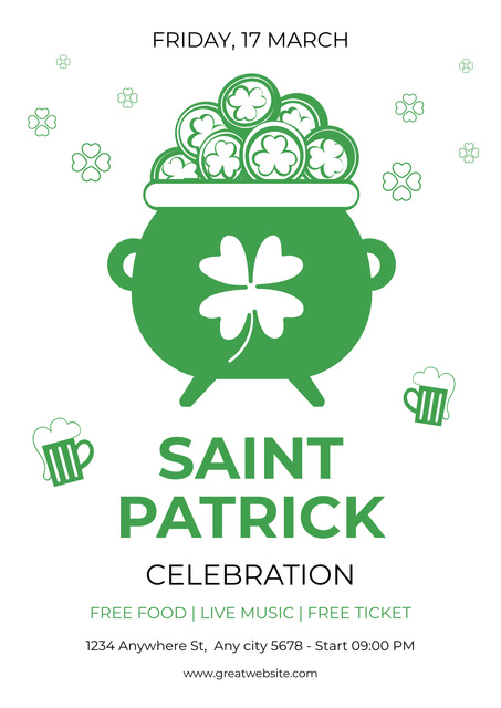 St. Patrick's Day Celebration Invitation with Pot of Gold Poster Design Template