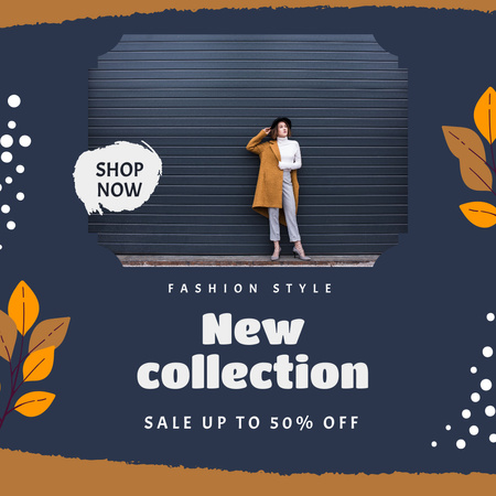 New Collection with Girl in Coat Instagram Design Template