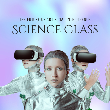 Platilla de diseño Science Classes with Futuristic Girls in Virtual Reality Glasses Podcast Cover