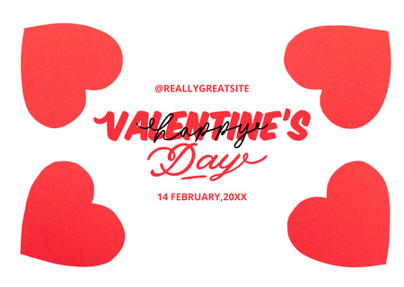 Plantilla de diseño de Saludo feliz día de San Valentín con corazones rojos Card 