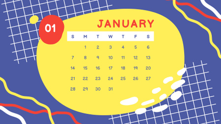 Kreativní ilustrace s barevnými čarami a skvrnami Calendar Šablona návrhu