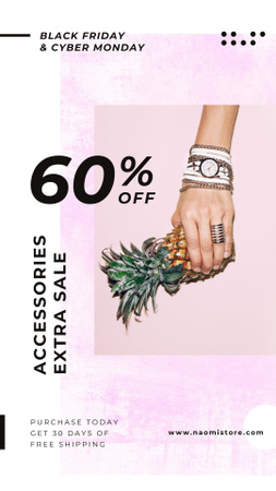 Female hand in shiny accessories holding pineapple Instagram Story tervezősablon
