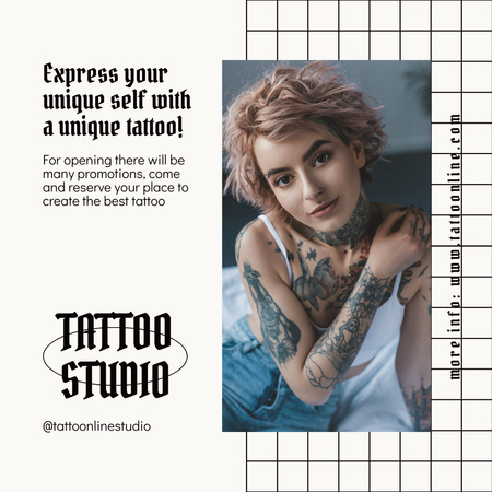 Szablon projektu Inspirujący opis studia tatuażu z ofertą usług Instagram