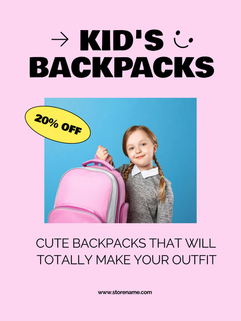 Ad of Kids' Backpacks for School Poster 36x48in Tasarım Şablonu