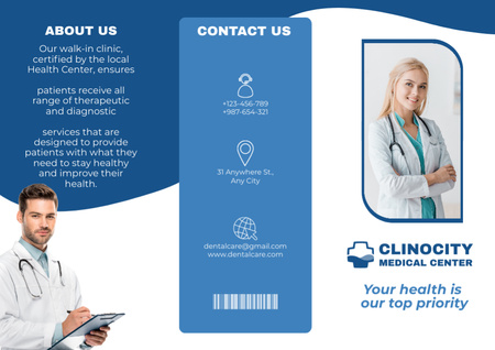 Offer of Medical Center Services on Blue Brochure Design Template