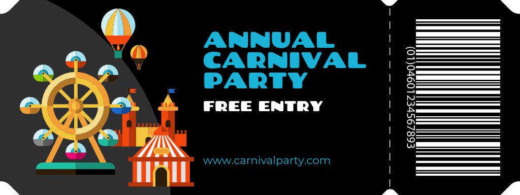 Carnival Party Announcement Ticket Modelo de Design