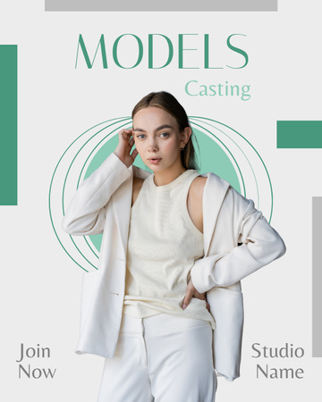 Plantilla de diseño de Anuncio de casting de modelos profesionales en estudio Instagram Post Vertical 