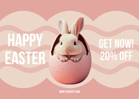 Plantilla de diseño de Oferta de vacaciones de Pascua con lindo conejito sentado en huevo de Pascua Card 