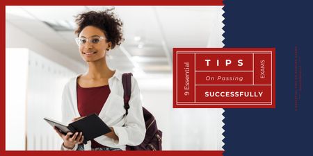 Passing Exams Tips Woman Holding Book Image Design Template