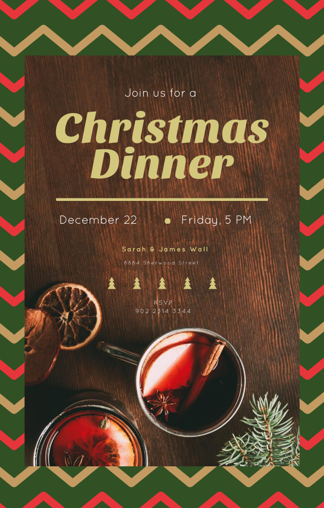 Christmas Dinner With Red Mulled Wine on Table Invitation 4.6x7.2inデザインテンプレート