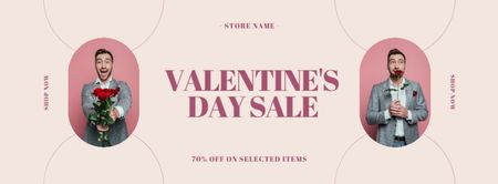 Valentine's Day Sale Announcement with Handsome Man Facebook cover Design Template