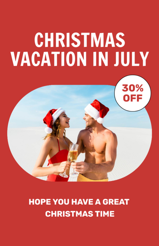 Young Couple Celebrating Christmas in July on Seashore Flyer 5.5x8.5in Design Template