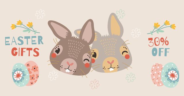 Fascinating Bunnies And Discount For Easter Holiday Presents Facebook ADデザインテンプレート