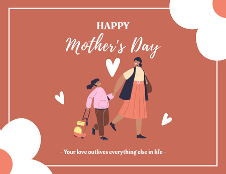 Mother's Day Celebration with Mom and Daughter Thank You Card 5.5x4in Horizontal Design Template