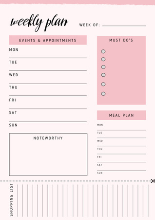 Designvorlage Minimalistischer Wochenplaner in Pink für Schedule Planner