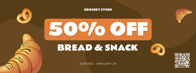 Grocery Store Ad with Bakery Products Coupon Design Template