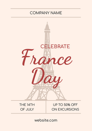 French National Day Celebration Announcement on Beige Poster A3 Modelo de Design