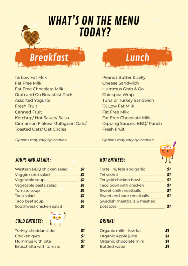 Template di design Delicious School Food With List Of Prices Menu
