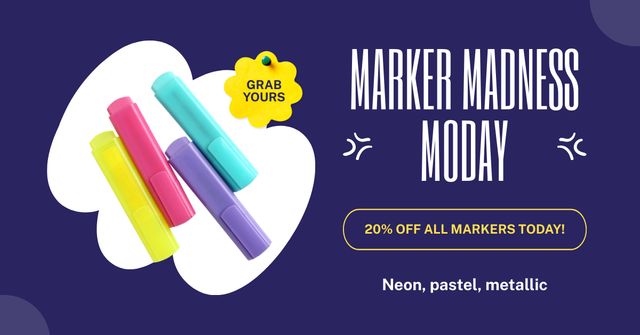 Stationery Shop Special Offer On Markers Facebook ADデザインテンプレート