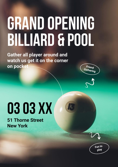 Billiards and Pool Tournament Announcement Poster Design Template