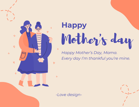 Illustration of Mom and her Daughter on Mother's Day Thank You Card 5.5x4in Horizontal Design Template