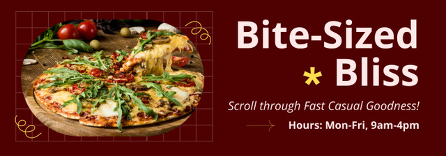 Fast Casual Restaurant Ad with Tasty Pizza on Table Tumblrデザインテンプレート