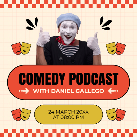 Ontwerpsjabloon van Podcast Cover van Komedie-aflevering met een man die Pantomime laat zien