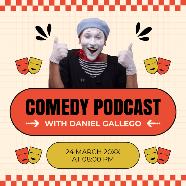 Comedy Episode with Man showing Pantomime Podcast Cover Design Template