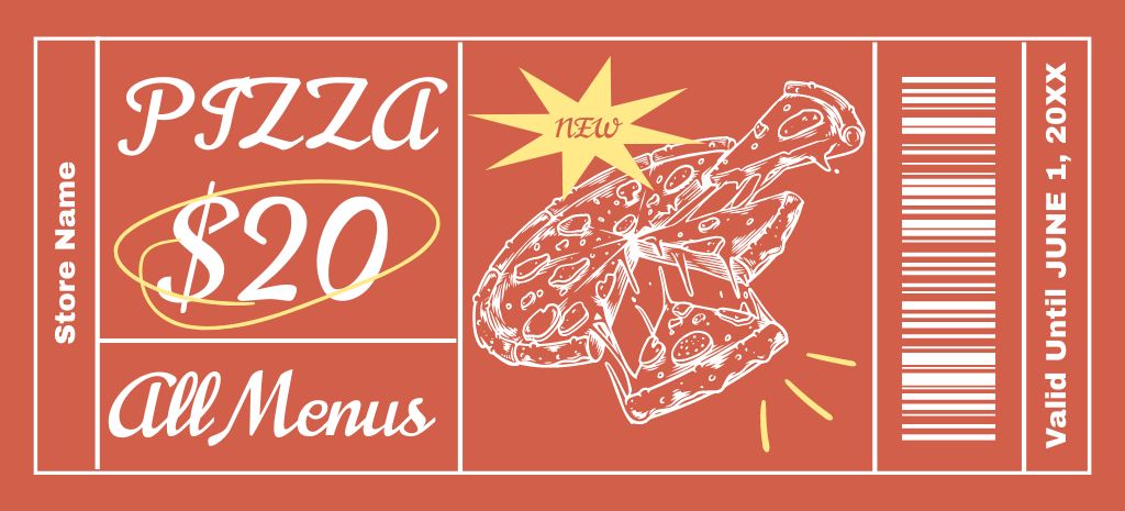 Designvorlage Discount Voucher for All Menu in Pizzeria für Coupon 3.75x8.25in