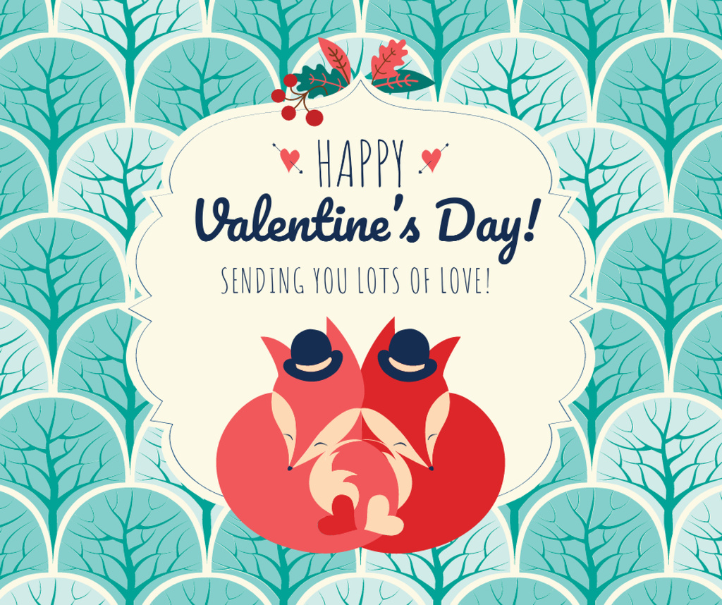 Valentine's Day Greeting with Foxes Facebook Design Template