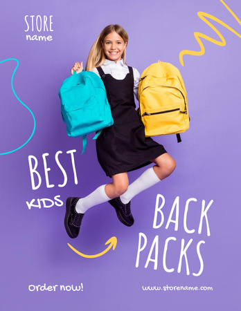 Ontwerpsjabloon van Poster 8.5x11in van Girl holding Yellow and Blue Backpack