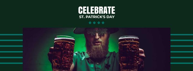 St.Patrick's Day Celebration with Man holding Beer Facebook cover Modelo de Design