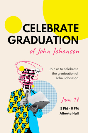 Graduation Party Announcement with Creative Illustration of Student Invitation 6x9in Modelo de Design