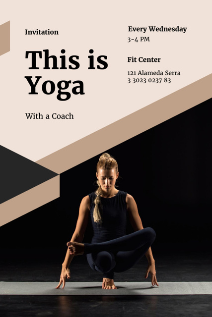 Designvorlage Workshop Announcement with Woman practicing Yoga für Flyer 4x6in