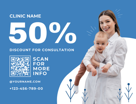 Discount on Doctor's Consultation Thank You Card 5.5x4in Horizontal Design Template