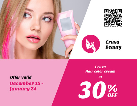 Hair Color Cream Offer Girl with Pink Hair Flyer 8.5x11in Horizontal Design Template
