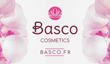 Cosmetics Ad with Pink Flower Petals Business card Modelo de Design