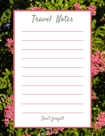 Designvorlage Reiseplaner mit Blumen im Hintergrund für Notepad 107x139mm