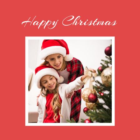Cute Christmas Greeting with Mother and Daughter Instagram tervezősablon