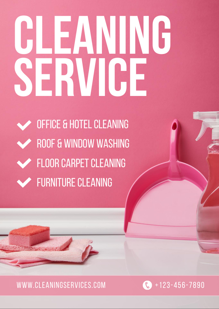 Cleaning Service Advertisement in Pink Flyer A4デザインテンプレート