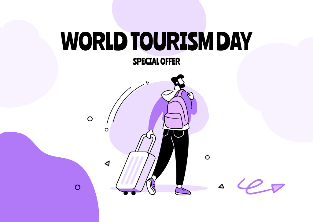Tourism Day Celebration with Cartoon Man Flyer A6 Horizontalデザインテンプレート