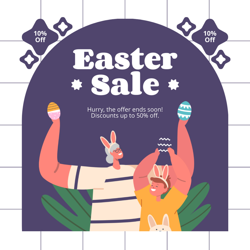 Easter Sale with People holding Painted Eggs Instagramデザインテンプレート