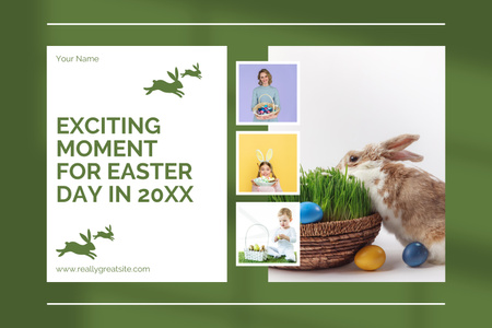 Designvorlage Fröhliche Kinder mit Mutter, die Ostern feiert für Mood Board